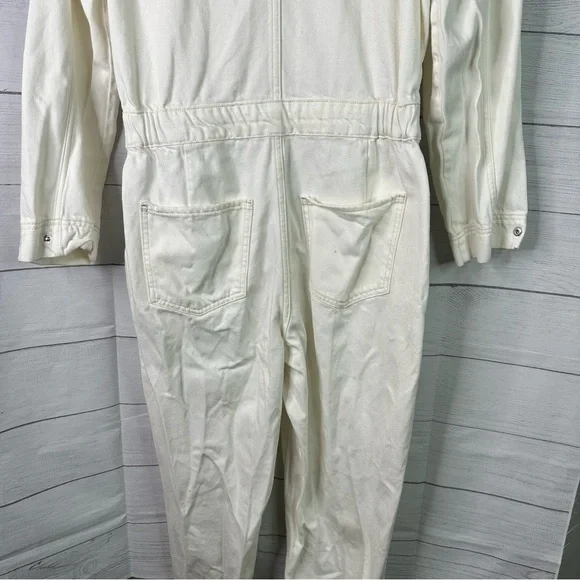 Mango size Large Long Sleeve Off White Utility Denim Jumpsuit Boilersuit - Picture 9 of 12